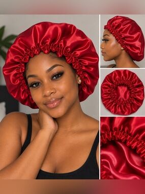 Elegant Red Satin Hair Bonnet